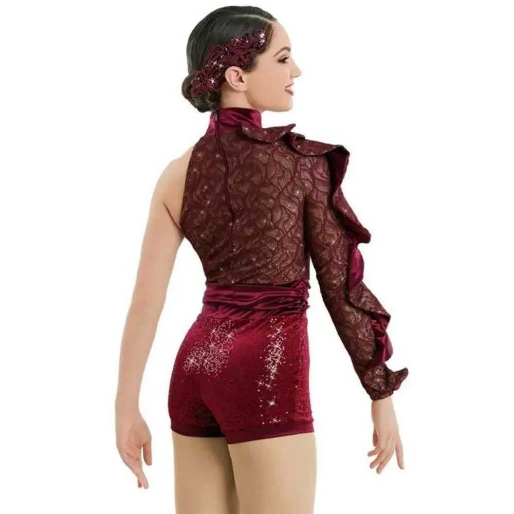 Pre-Owned Dance Costume Weissman 10897 Medium Child Burgundy Jazz